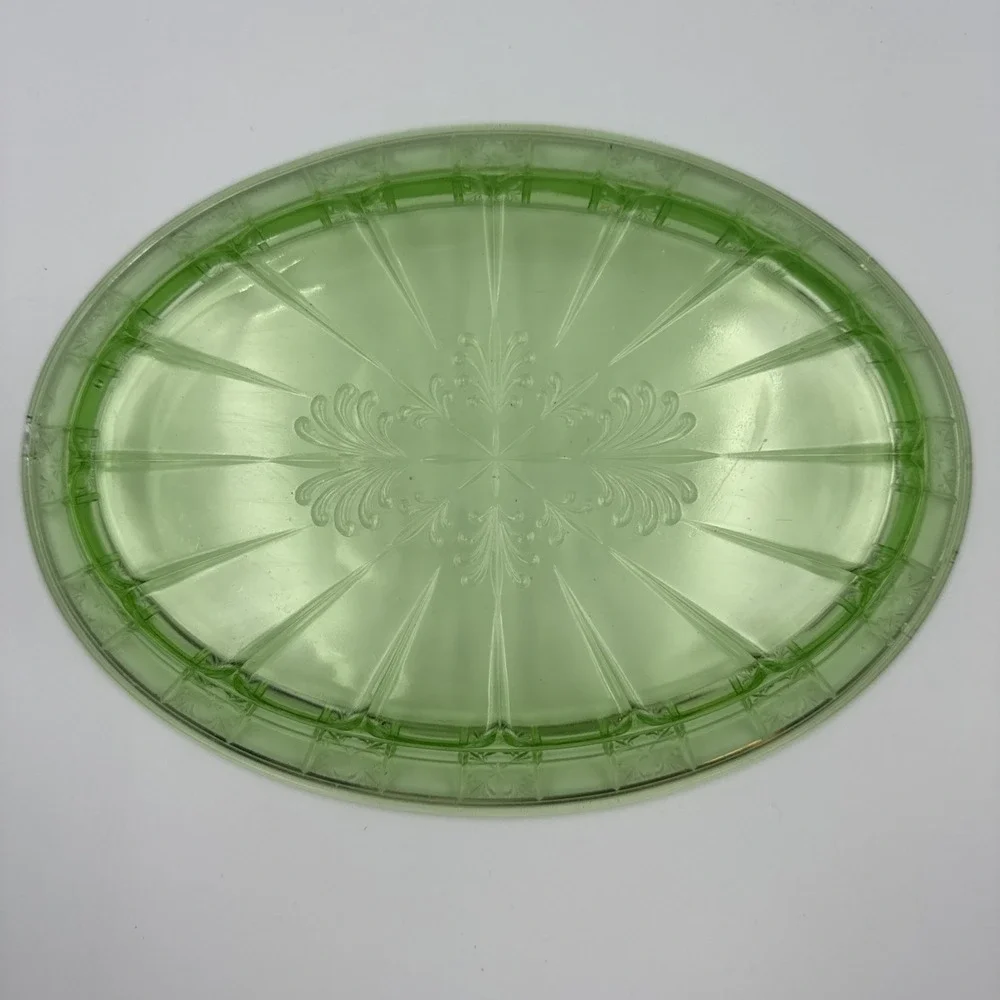 Jeanette Doric Green Depression Uranium Glass 12